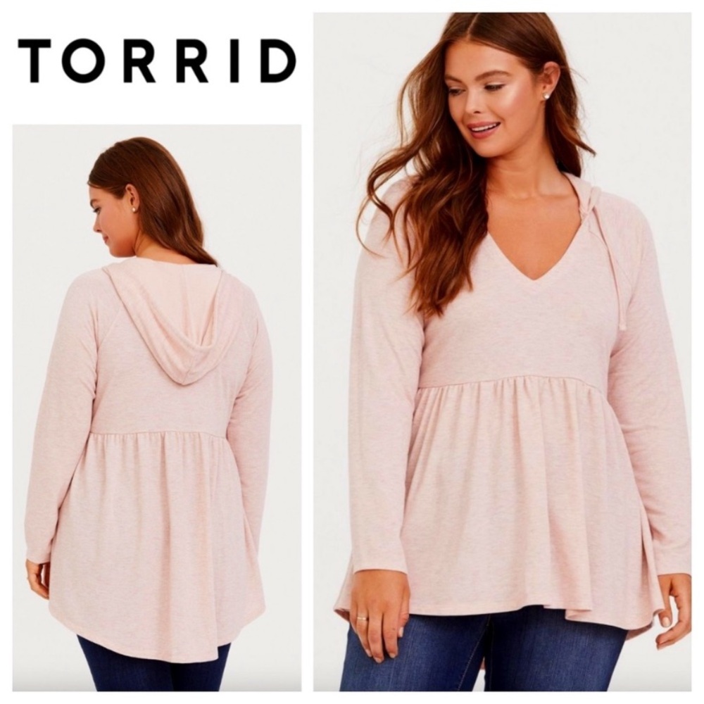 torrid Blush Pink V-Neck Babydoll high-low lightweight Hoodie